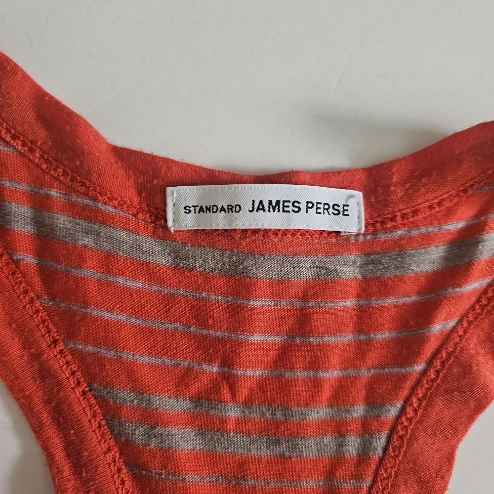 Standard James Perse Tank Top Women Racer Back Striped Orange Gray Large - Picture 3 of 3